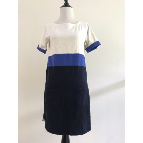 J Crew | Womens Size XS Blue Colorblock Shift Dress Short Roll Sleeves Crew Neck - Picture 1 of 9